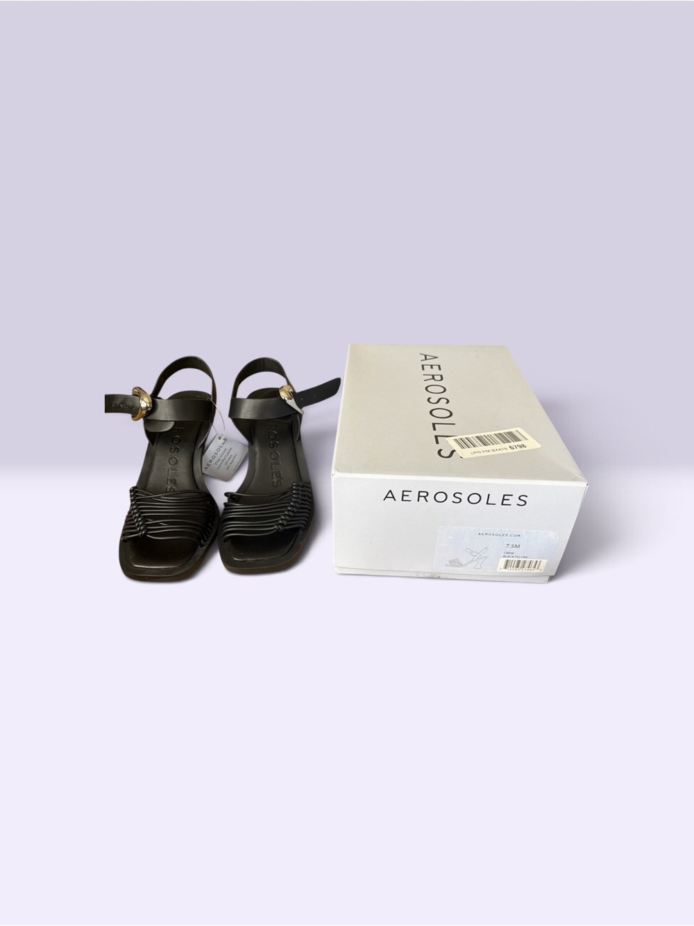 AEROSOLES Black Strappy Buckle Ankle Sandals